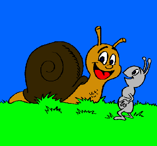 Dibujo Caracol y hormiguita pintado por bizz