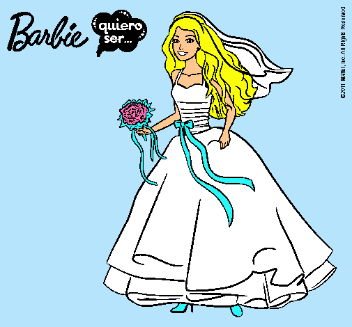 Dibujo Barbie vestida de novia pintado por leti11