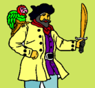 Dibujo Pirata con un loro pintado por Pirolo