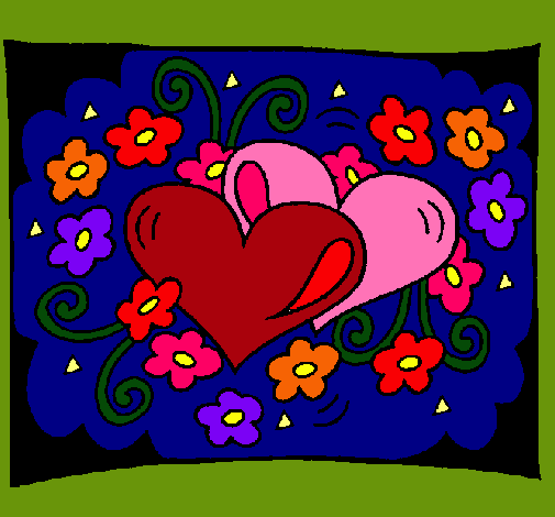 Dibujo Corazones y flores pintado por rotchad