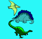 Dibujo Tres clases de dinosaurios pintado por estegosaurio