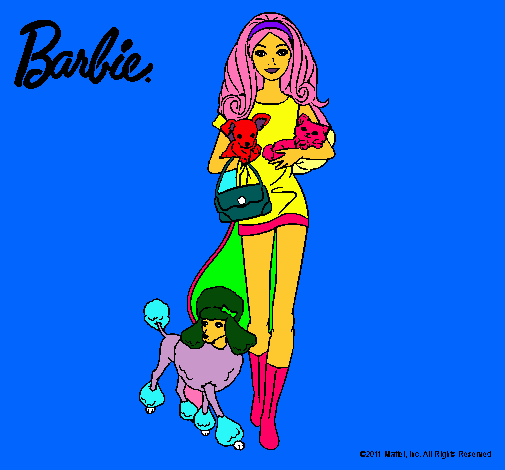 Dibujo Barbie con sus mascotas pintado por luciason