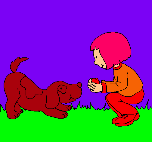 Dibujo Niña y perro jugando pintado por RocioAnto