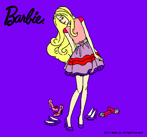 Dibujo Barbie y su colección de zapatos pintado por denisa