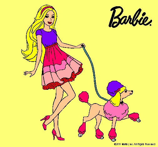 Dibujo Barbie paseando a su mascota pintado por dannaydelia