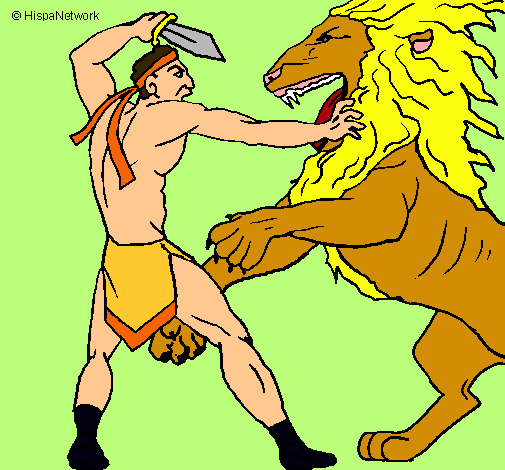 Dibujo Gladiador contra león pintado por stephanny