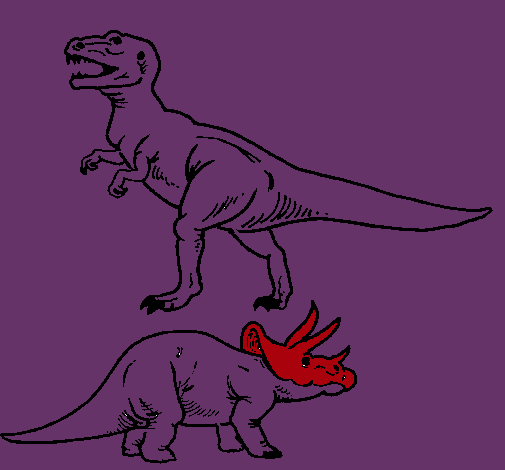 Dibujo Triceratops y tiranosaurios rex pintado por Pipo161107