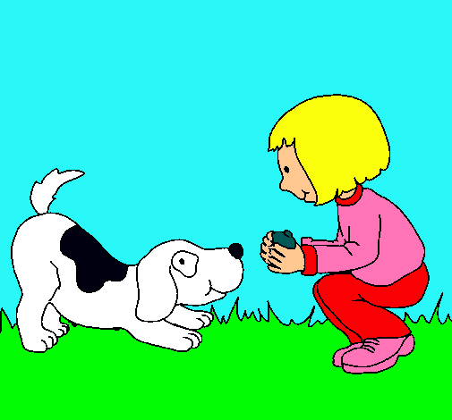 Dibujo Niña y perro jugando pintado por dominique1