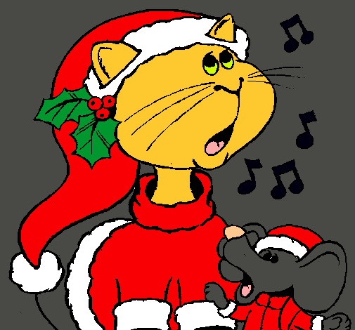 Dibujo Gato y ratón navideños pintado por amalia