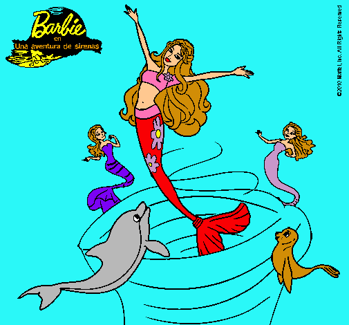 Dibujo Barbie sirena contenta pintado por naipí