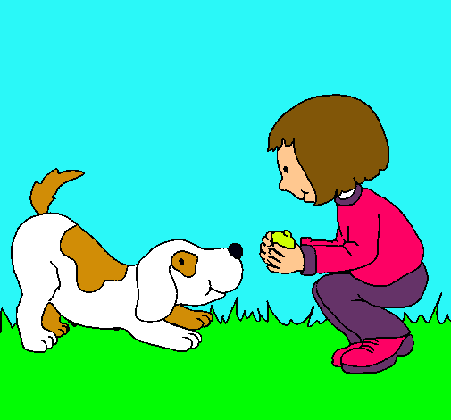 Dibujo Niña y perro jugando pintado por Euge8791