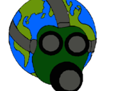 Dibujo Tierra con máscara de gas pintado por babalu