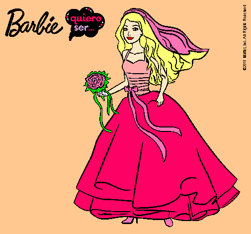 Dibujo Barbie vestida de novia pintado por denisa