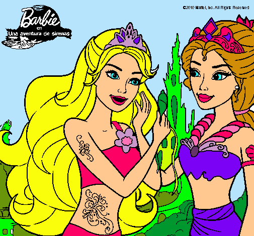 Dibujo Barbie se despiede de la reina sirena pintado por mill