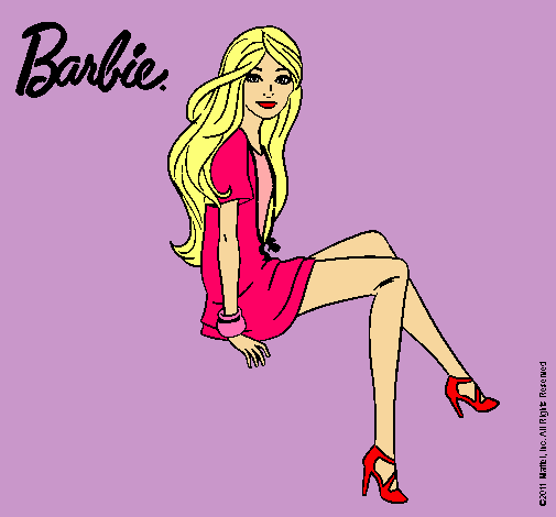 Dibujo Barbie sentada pintado por denisa