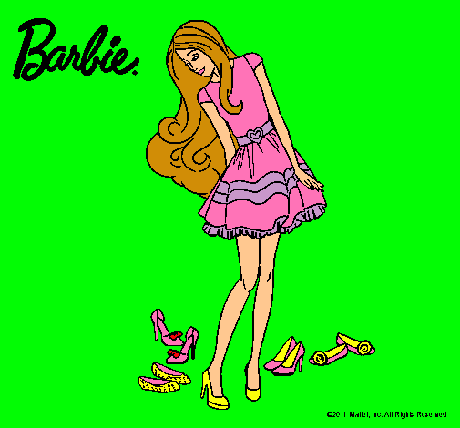 Dibujo Barbie y su colección de zapatos pintado por naipí