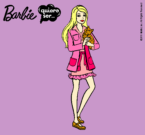 Dibujo Barbie con un gatito pintado por denisa