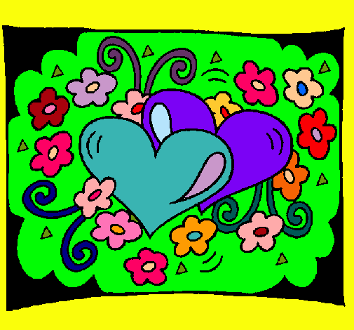 Dibujo Corazones y flores pintado por naipí