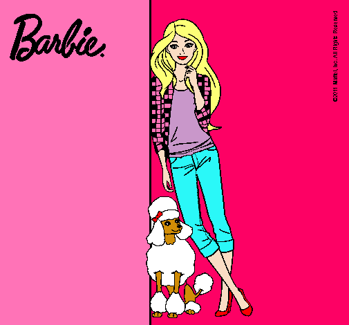 Dibujo Barbie con cazadora de cuadros pintado por denisa