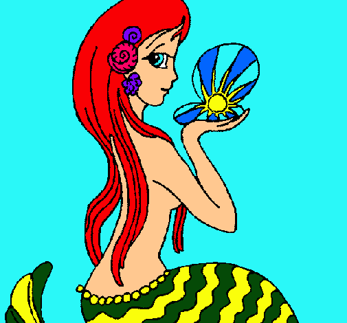 Dibujo Sirena y perla pintado por sunday