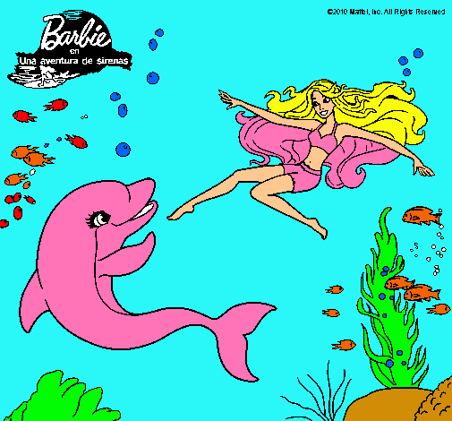 Dibujo Barbie jugando con un delfín pintado por escorpio