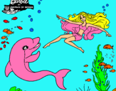 Dibujo Barbie jugando con un delfín pintado por escorpio