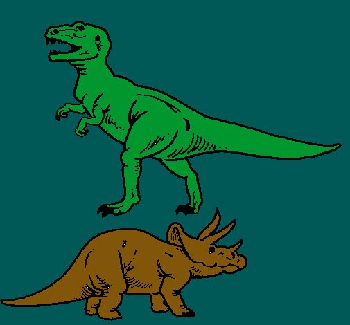 Dibujo Triceratops y tiranosaurios rex pintado por agata