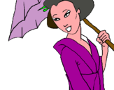 Dibujo Geisha con paraguas pintado por LUIYI