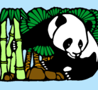 Dibujo Oso panda y bambú pintado por kinki