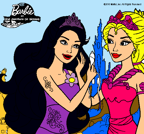 Dibujo Barbie se despiede de la reina sirena pintado por Amadix