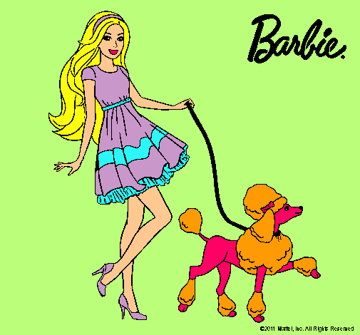 Dibujo Barbie paseando a su mascota pintado por ladygatita