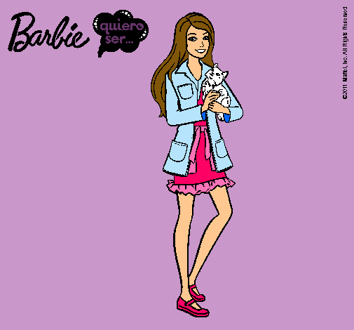 Dibujo Barbie con un gatito pintado por tamiys