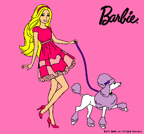 Dibujo Barbie paseando a su mascota pintado por milil