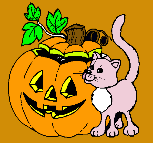 Dibujo Calabaza y gato pintado por Niga