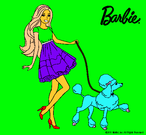 Dibujo Barbie paseando a su mascota pintado por Capitana