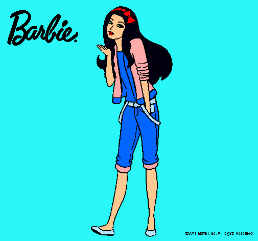 Dibujo Barbie con look casual pintado por guapetona