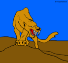 Dibujo Tigre con afilados colmillos pintado por dorado