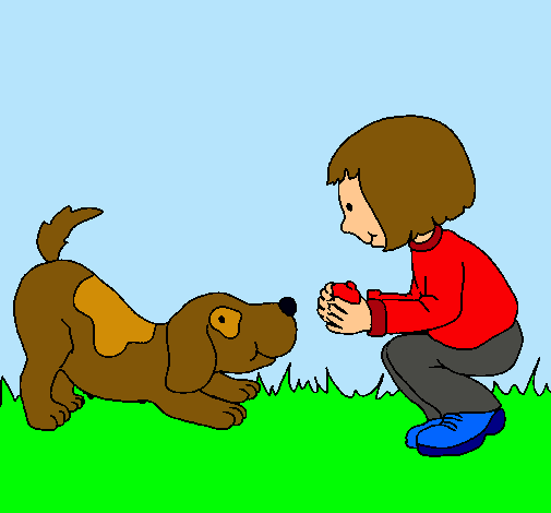 Dibujo Niña y perro jugando pintado por rivka