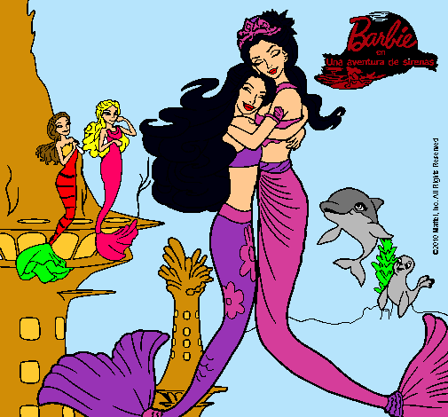 Dibujo Barbie sirena y la reina sirena pintado por Amadix