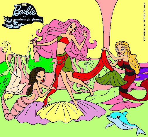 Dibujo Barbie con sirenas pintado por Mirene