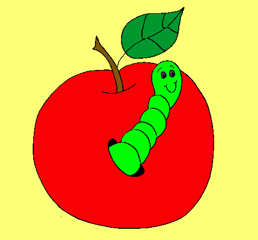 Dibujo Manzana con gusano pintado por Bubito