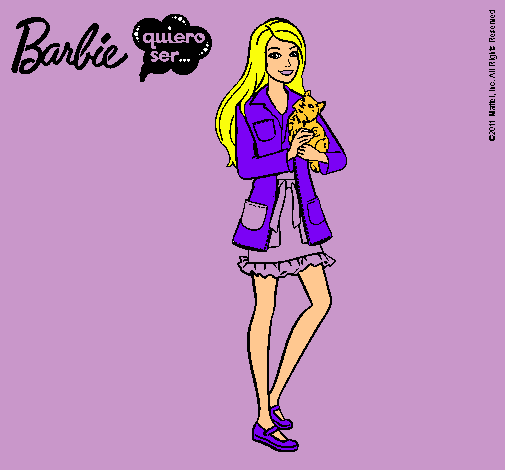 Dibujo Barbie con un gatito pintado por amalia