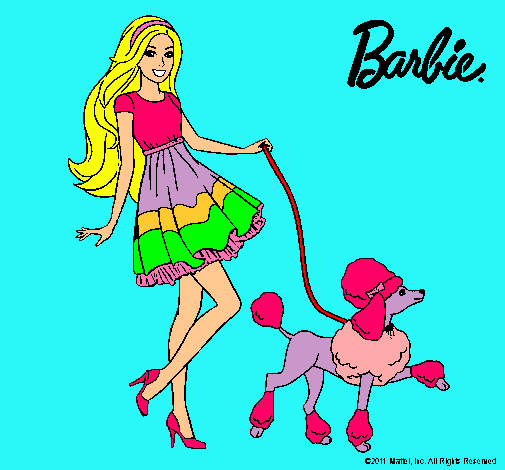 Dibujo Barbie paseando a su mascota pintado por adhy01