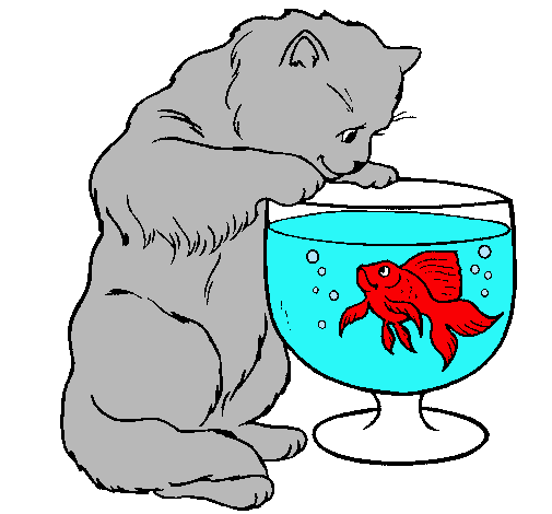Dibujo Gato mirando al pez pintado por ESTY