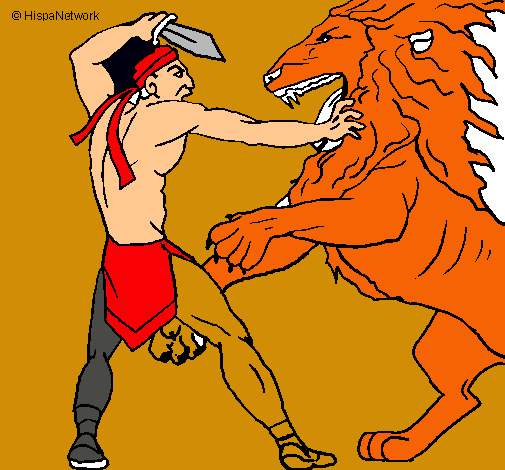 Dibujo Gladiador contra león pintado por kevin-osiris-