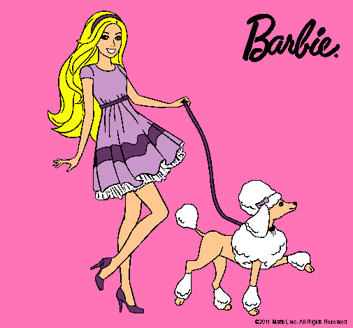 Dibujo Barbie paseando a su mascota pintado por albuchi