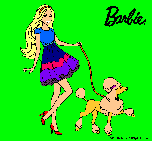 Dibujo Barbie paseando a su mascota pintado por RocioAnto