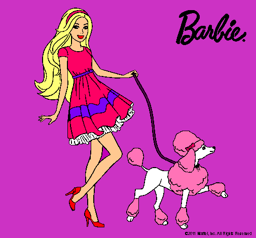 Dibujo Barbie paseando a su mascota pintado por mine8