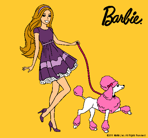 Dibujo Barbie paseando a su mascota pintado por maria11