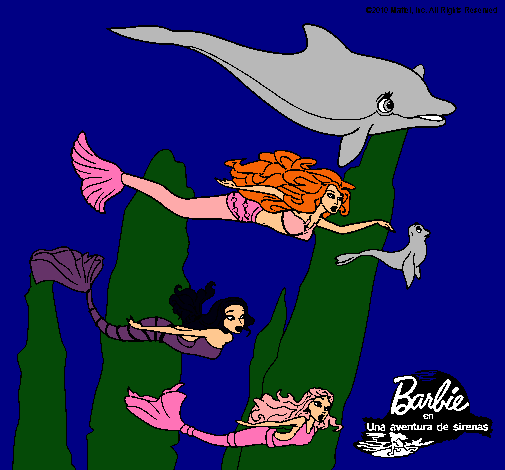 Dibujo Barbie nadando con sirenas pintado por XorihimeX